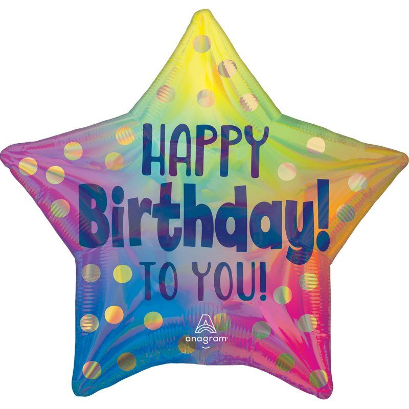 Gold dots and holographic star foil balloon, 45cm, perfect for stylish birthday celebrations and decorations.