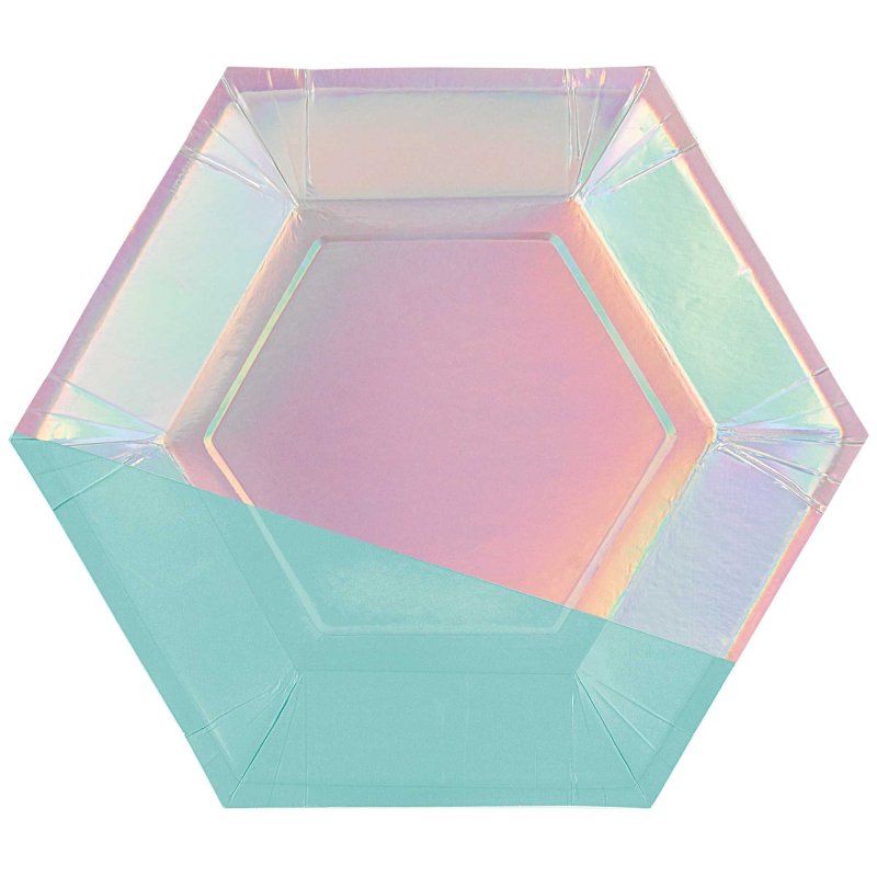 Hexagonal Plates - Shimmering Party Iridescent (9in/23cm)(Pack of - 8)