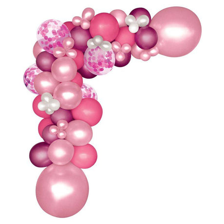 Pink Balloon Garland Kit with 70 assorted balloons, perfect for easy party decoration and elegant event backdrops.