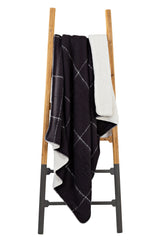 Black Grid Sherpa Throw featuring plush fleece front, soft acrylic reverse, and modern design, perfect for comfort and elegance.