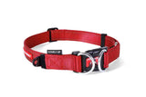 Small red Ezy Dog Collar Double Up features double D-rings for enhanced security, soft-touch webbing for comfort, and reflective stitching.