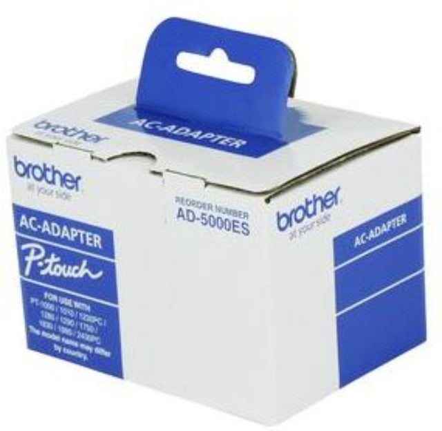 Brother AD5000ES AC adaptor for PT Touch label machines, ensuring reliable power for efficient labeling across multiple models.