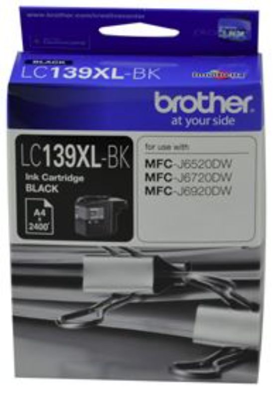 Brother LC139XLBK Black Ink Cartridge for high-volume printing, yielding up to 2400 pages with sharp, vibrant text.