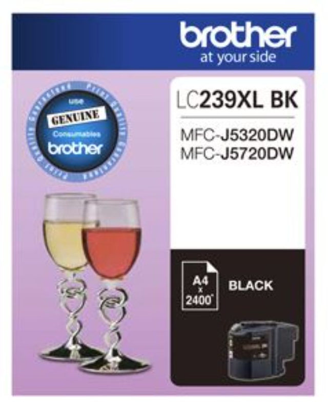 Brother LC239XLBK Black ink cartridge for high-volume printing, yielding up to 2400 pages with vibrant, crisp results.