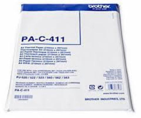 Brother PAC411 A4 thermal cut sheet paper pack of 100 for Pocket Jet printers, ideal for receipts and documents.