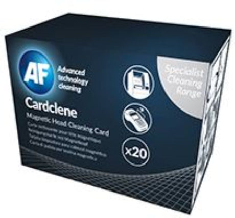 AF Cardclene Swipe cleaners, 20 pack, designed for effective maintenance of card readers and ATMs, infused with Isopropanol.