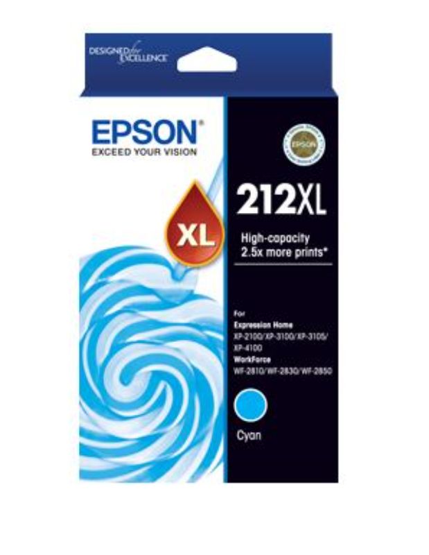 Epson 212XL cyan ink cartridge for vibrant prints, compatible with WorkForce WF-2830 and WF-2850, ideal for home or office use.