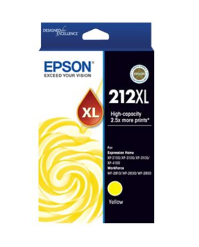 Epson 212XL Yellow High Yield Ink Cartridge for vibrant prints, compatible with WorkForce WF-2830/WF-2850, ideal for home and office.