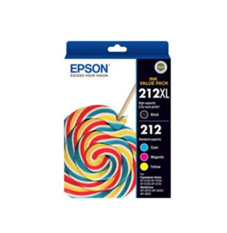 Epson 212XL BK + 212 C/M/Y value pack featuring black, cyan, magenta, and yellow cartridges for vibrant prints and documents.