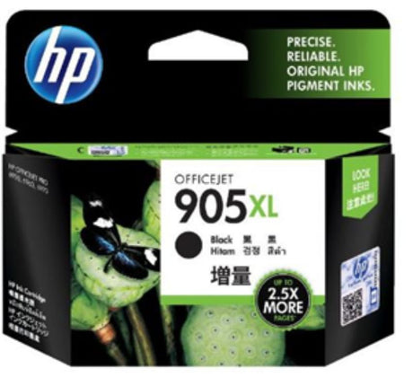 HP 905XL Black High Yield Ink Cartridge for crisp text, prints up to 825 pages, compatible with multiple HP OfficeJet models.