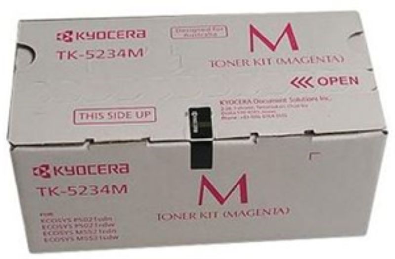 Kyocera TK-5234M Magenta Toner cartridge for vibrant prints, yields 2,200 pages, compatible with multiple Kyocera printers.