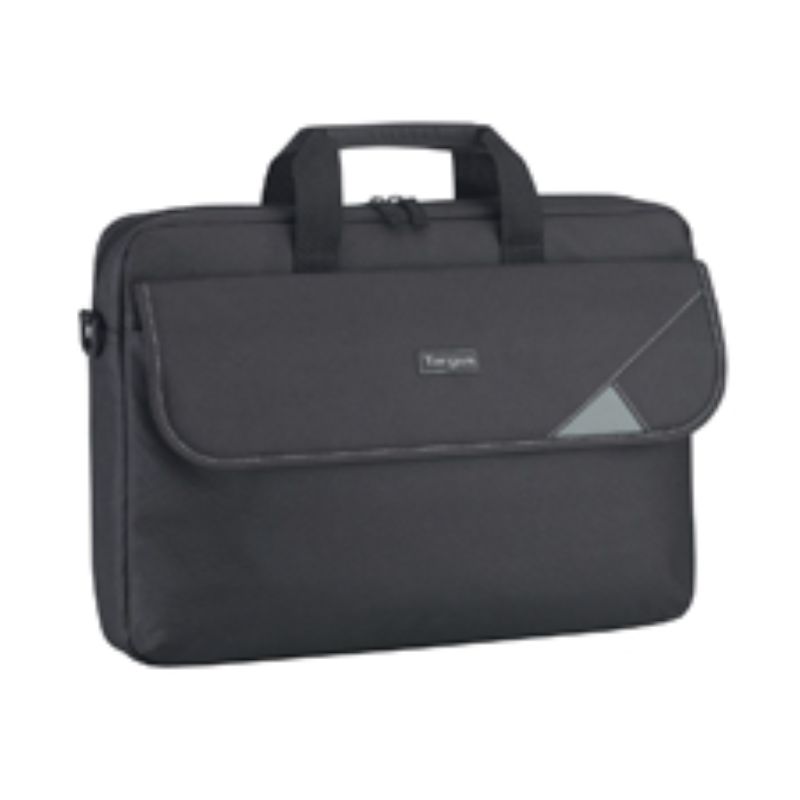 Sleek black Targus Intellect Notebook Bag for 15.6" laptops, featuring a padded compartment and front zip pocket.