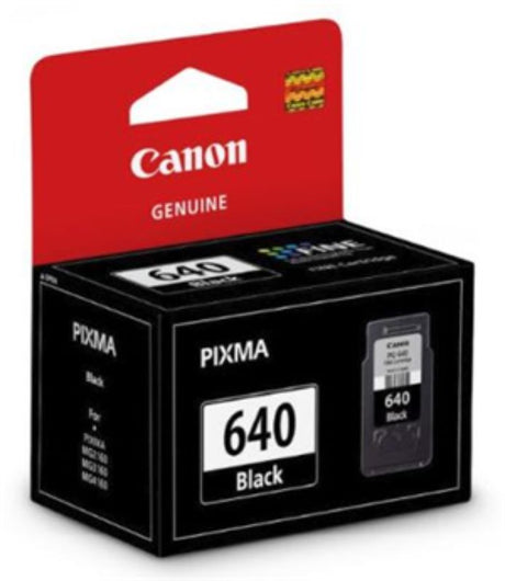 Canon PG640 Black Ink Cartridge for high-quality printing, offering crisp, smudge-resistant text and yielding up to 180 pages.