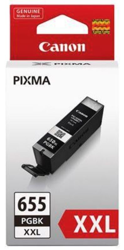 Canon PGI655XXLBK Black Extra High Yield Ink Cartridge for sharp, smudge-resistant prints; yields up to 1,000 pages.