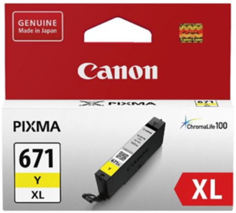 Canon CLI671XLY Yellow High Yield Ink Cartridge with 10.8ml capacity for vibrant, smudge-resistant prints in compatible Canon printers.