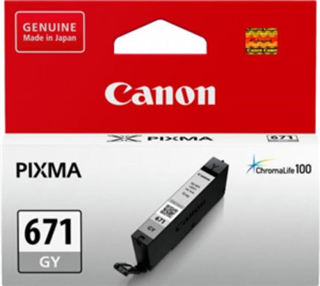 Canon CLI671GY Grey Ink Cartridge, 6.5ml, designed for sharp prints and minimal smudging in compatible Canon printers.