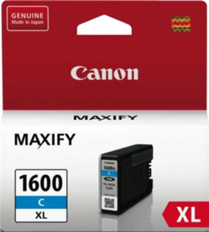 Canon PGI1600XLC Cyan ink cartridge delivers sharp, vibrant prints and 1,020 pages yield; ideal for home and office use.