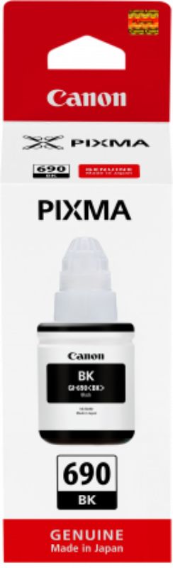 Canon GI690 Black Pixma MegaTank Ink Bottle for high-quality, long-lasting prints with quick-drying, smudge-resistant ink.