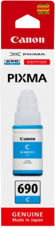 Canon GI690 Cyan Pixma Endurance Ink Bottle for vibrant, precise printing with up to 7000 pages yield, ideal for G3610 printer.