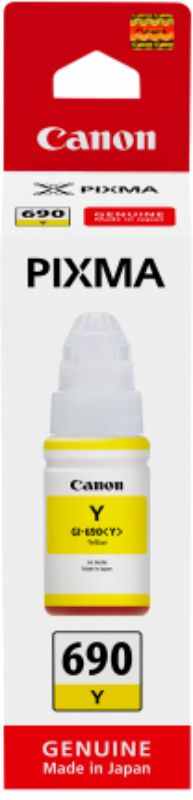 Canon GI690 Yellow Pixma Endurance Ink Bottle for vibrant, high-quality prints, lasting up to 7,000 pages, compatible with G3610.