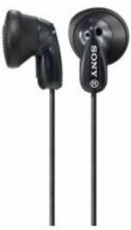 Sony MDRE9LPB Fontopia In-Ear Headphones in black, featuring 13.5mm driver for rich bass and lightweight design.