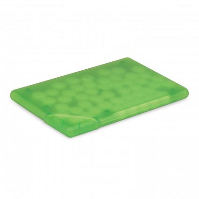 Frosted green mint card set of 50, containing 7g sugar-free mints for freshening breath on the go, wallet-sized convenience.
