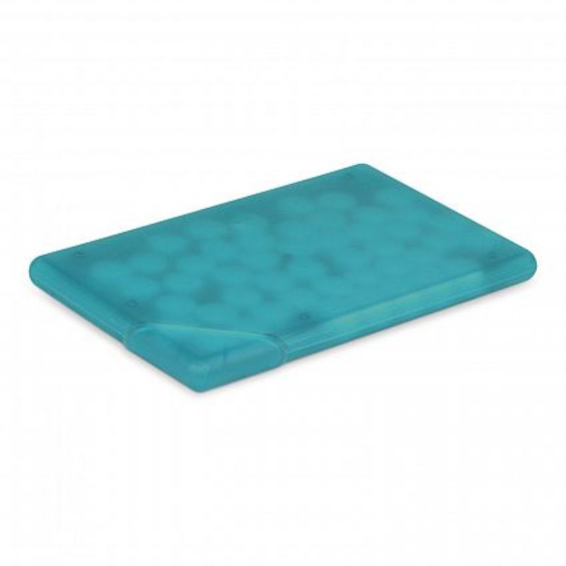 Frosted blue Mint Card set of 50, filled with sugar-free mints for fresh breath on-the-go, compact and stylish design.