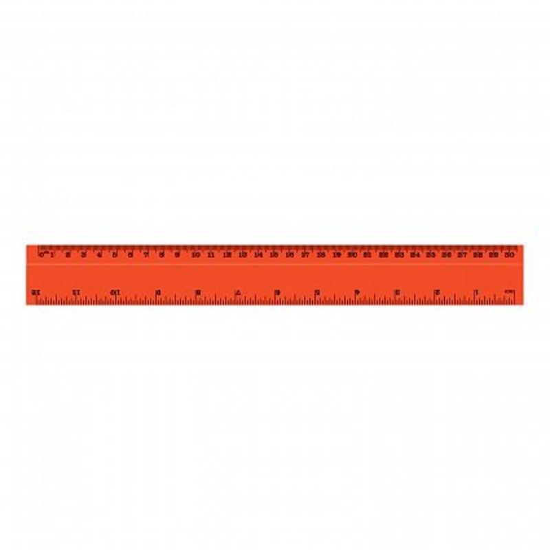 Orange 30cm flip ruler set of 50, features dual graduations and a recessed edge for easy lifting from flat surfaces.