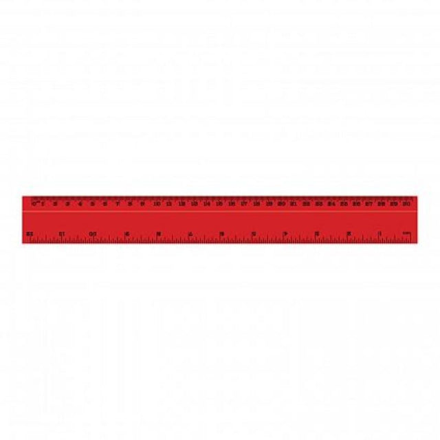 Red 30cm Flip Ruler set of 50, featuring dual graduations, recessed edge for easy handling, perfect for students and professionals.