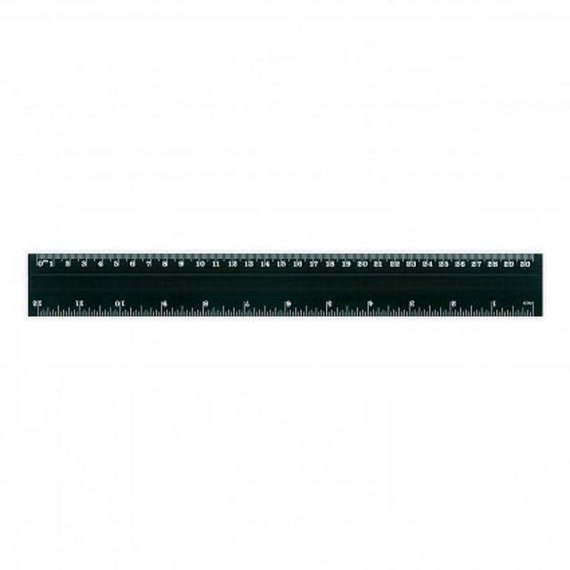 A set of 50 black 30cm flip rulers with recessed edges for easy flipping, featuring cm and inch graduations for precise measurements.