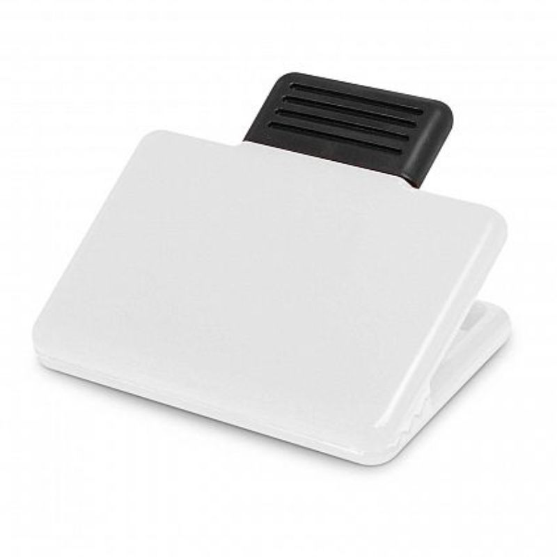 White rectangular magnetic clips (set of 30) for organizing notes and documents on metal surfaces, ideal for home and office use.