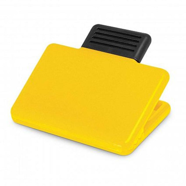 Bright yellow Pronto Magnetic Clips set of 30, ideal for organizing documents on metal surfaces like fridges or whiteboards.