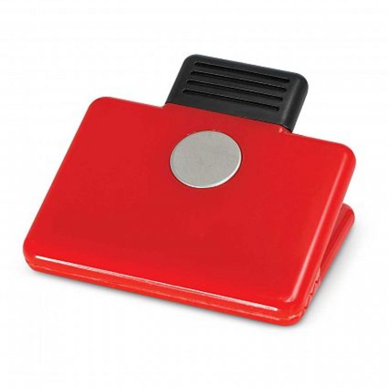 Set of 30 vibrant red Pronto Magnetic Clips, each securely holding notes and documents on metal surfaces like fridges and lockers.