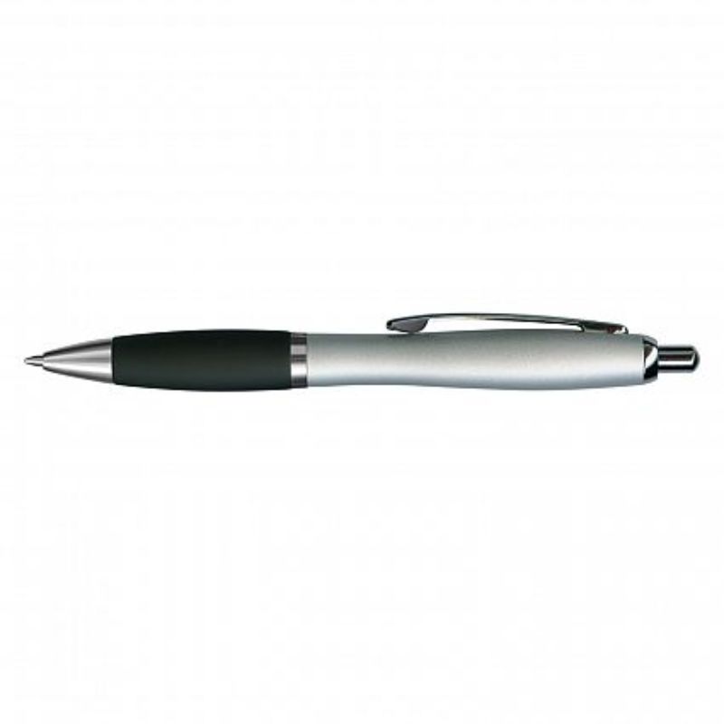 Set of 30 sleek silver and black retractable pens with soft-touch grip and 1200 meters of smooth black ink.