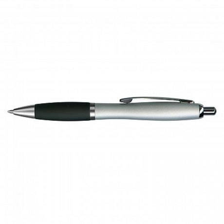 Set of 30 sleek silver and black retractable pens with soft-touch grip and 1200 meters of smooth black ink.