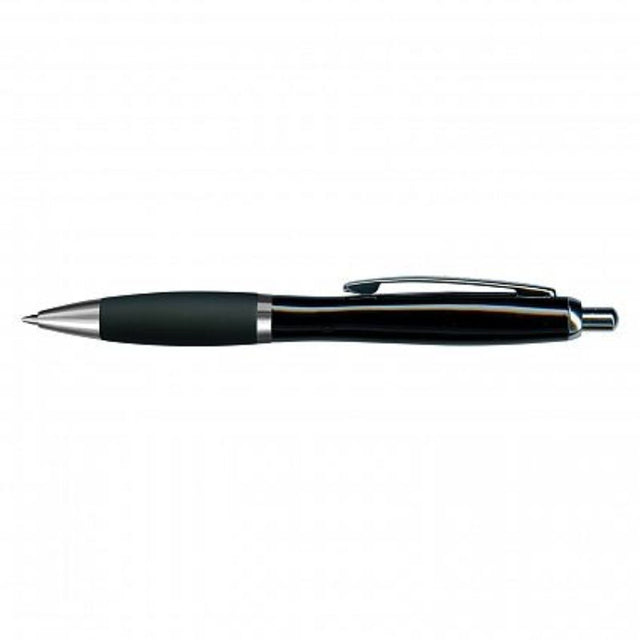 Set of 30 sleek black retractable pens with soft-touch grip and chrome accents, perfect for professionals and students.