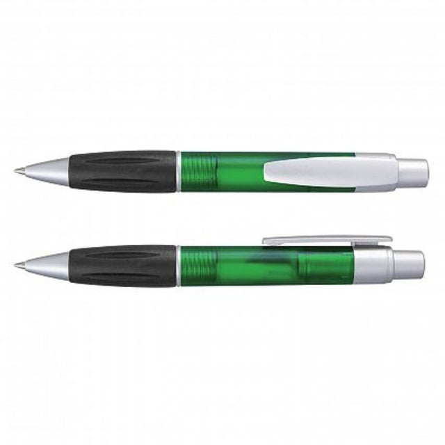 Set of 100 green Matrix Pens featuring a soft grip, retractable design, and frosted barrel for comfortable, stylish writing.