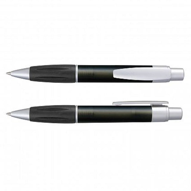 Set of 100 black retractable pens with soft grip, frosted barrel, and blue ink for smooth, elegant writing.
