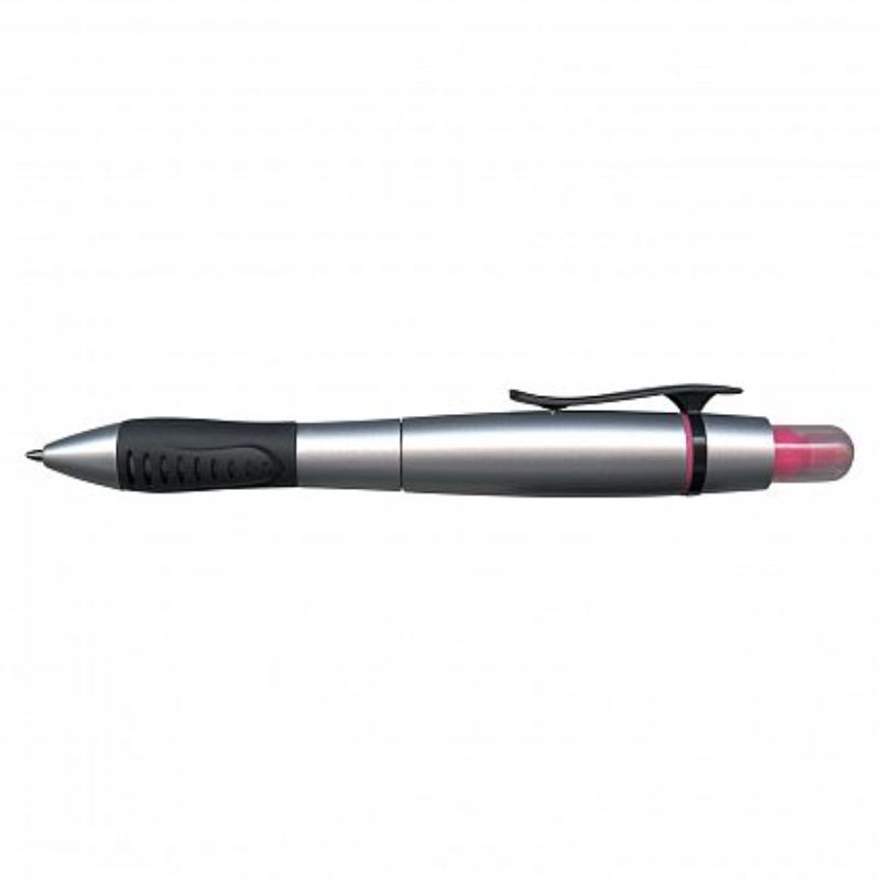 Duo Pen with Highlighter set in silver/pink, featuring 50 multi-function pens with comfortable grip and high-quality ink.