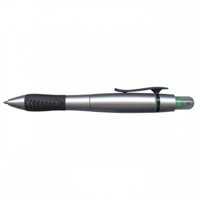 Set of 50 stylish silver and green Duo Pens with highlighters, featuring a soft grip and smooth-writing German ink.