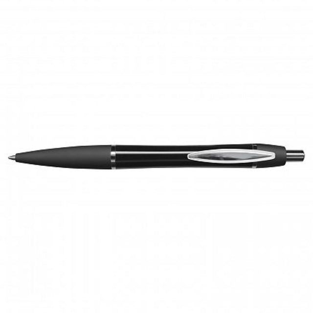 Set of 30 sleek black Rio Pens with retractable aluminum barrels and soft-touch grips for comfortable writing.
