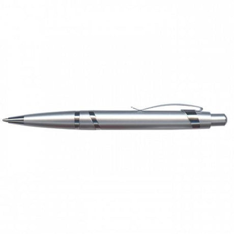 Set of 30 sleek silver retractable ballpoint pens with chrome trim, featuring high-capacity blue ink for smooth writing.