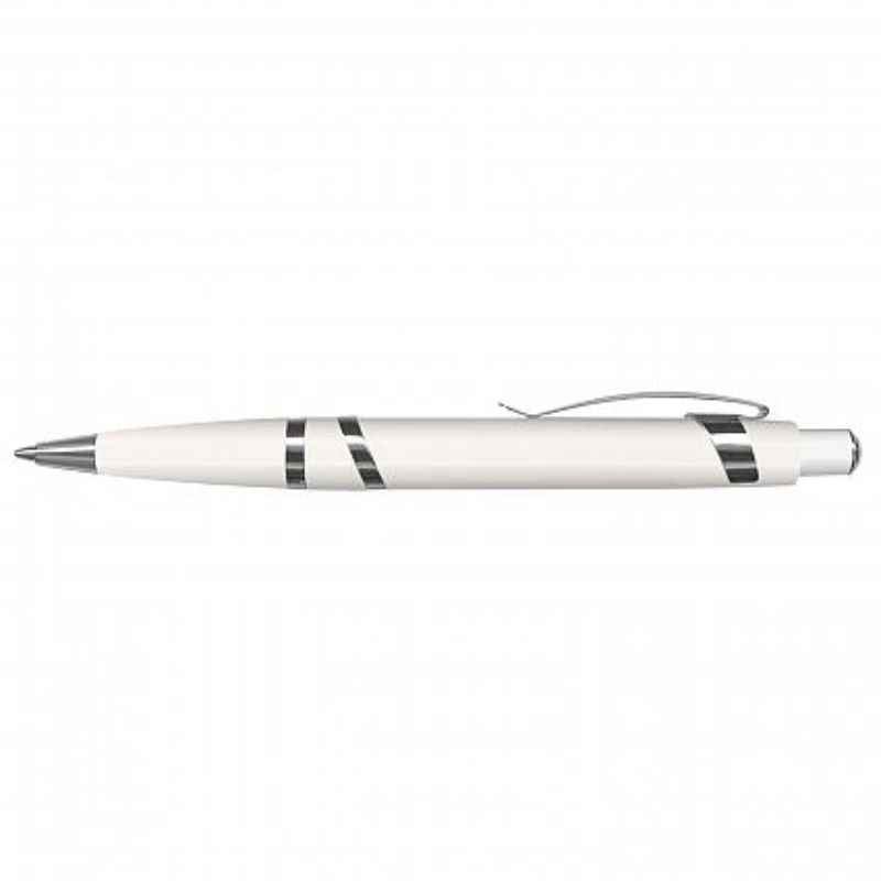 Set of 30 sleek white Athena Pens with metallic barrels, chrome trim, and smooth German ink for stylish writing.
