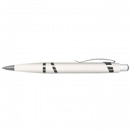 Set of 30 sleek white Athena Pens with metallic barrels, chrome trim, and smooth German ink for stylish writing.