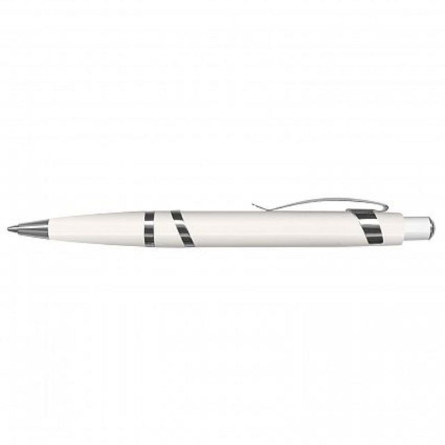 Set of 30 sleek white Athena Pens with metallic barrels, chrome trim, and smooth German ink for stylish writing.