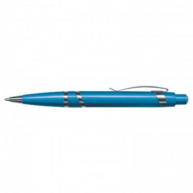 Set of 30 elegant blue Athena Pens with metallic barrels, chrome trims, and high-quality retractable design for smooth writing.