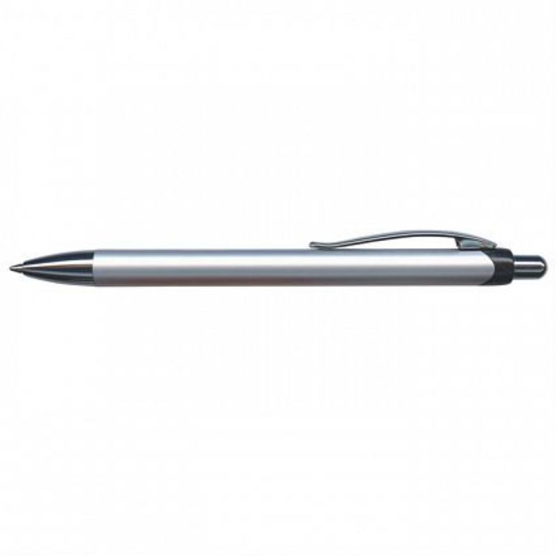 Set of 30 sleek silver retractable ballpoint pens with chrome accents, featuring smooth blue ink refill for 1200 meters of writing.