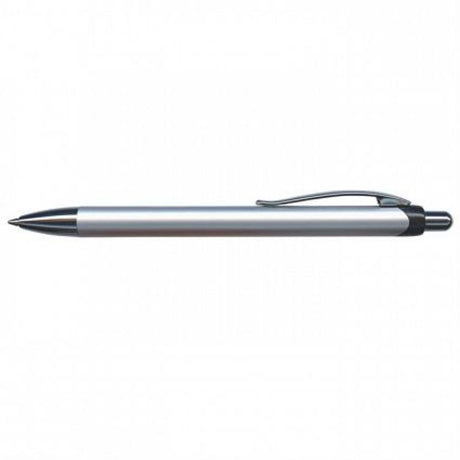 Set of 30 sleek silver retractable ballpoint pens with chrome accents, featuring smooth blue ink refill for 1200 meters of writing.