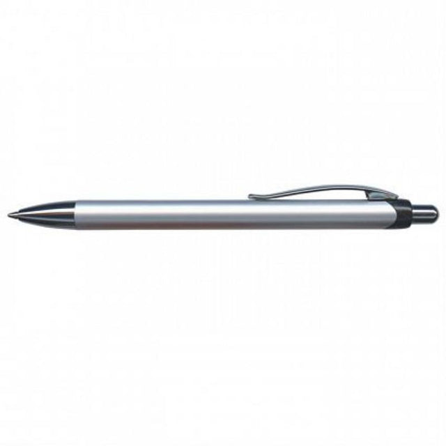 Set of 30 sleek silver retractable ballpoint pens with chrome accents, featuring smooth blue ink refill for 1200 meters of writing.