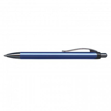 Set of 30 blue retractable aluminium ball pens featuring a sleek design and 1200 metres of smooth writing ink.